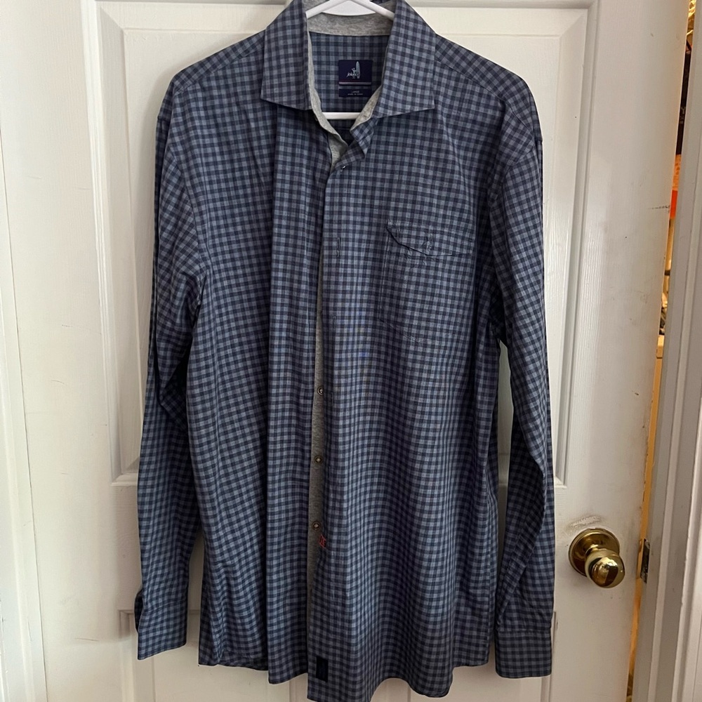 Johnnie-O Shirt Men large  Blue and gray Plaid  Casual Button Down Long Sleeve